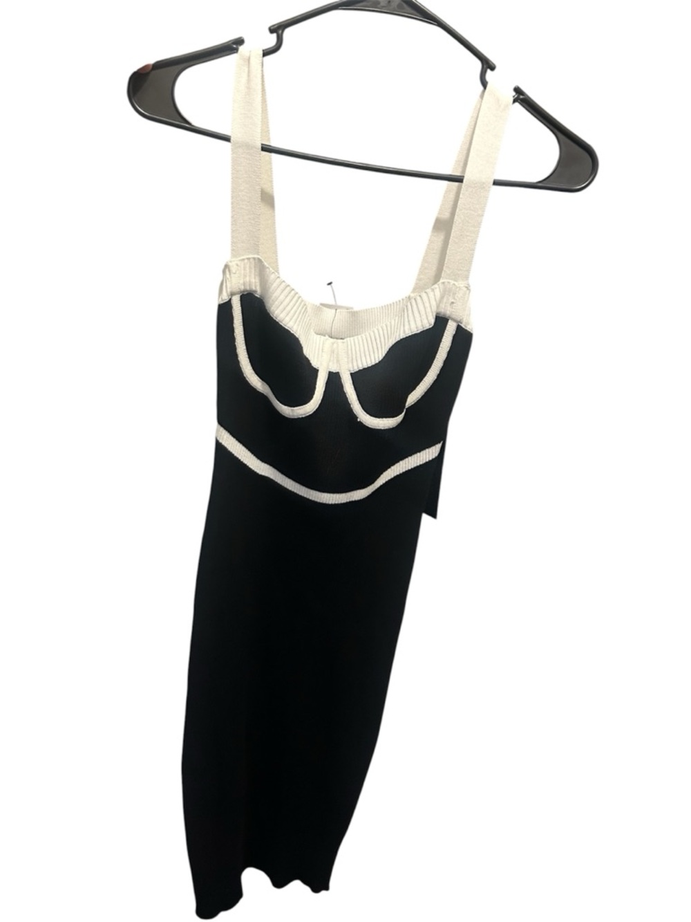 Black & White Knit Slip Dress with Contrast Trim